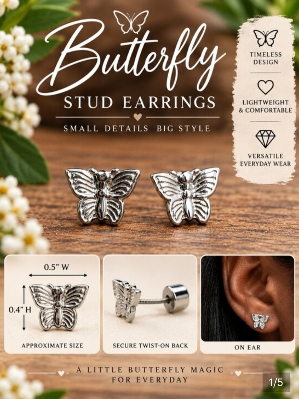 Timeless Butterfly Stud Earrings - Silver